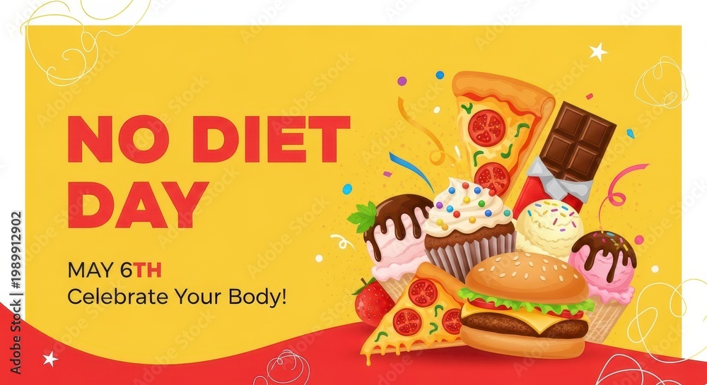 Fototapeta premium No Diet Day Concept: Junk Food Spread Celebrating Body Positivity