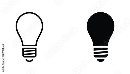 Light bulb icon outline and solid black vector illustration representing ideas innovation and energy concepts