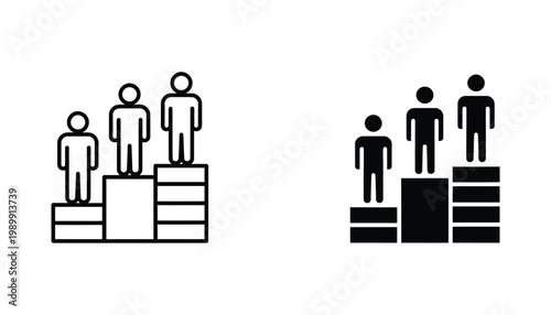 Three stick figure people standing on a winners podium vector icon set