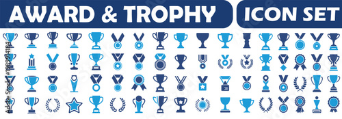 Award & Trophy cup icon set. Winning icons collection. Award symbols collection. Trophy Cup and Winner Medal silhouette Vector