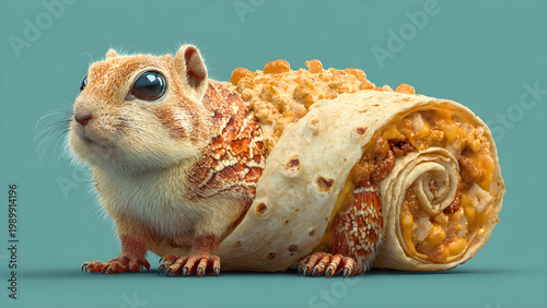food hybrid animal is a chimichanga and mongoose its eyes are made out of lobster its limbs are made out of Pancakes (1)_x16_1