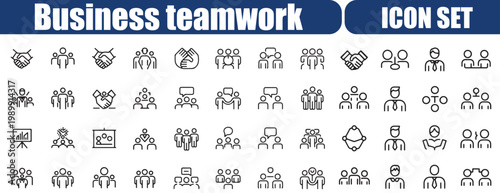 Business teamwork, team building, work group and human resources minimal thin line web icon set. Outline icons collection. Simple vector illustration