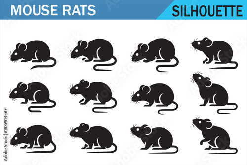 Rodent silhouette sheet with mouse and rat shapes on white background