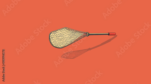 Illustration of a paddle-shaped object with a long handle and a red end, casting a shadow