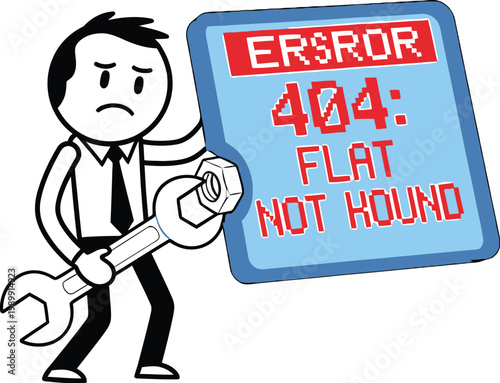 Businessman holding a metal wrench tries to fix a website error forty four.