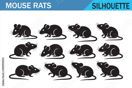 Rodent silhouette collection featuring mouse and rat side view poses