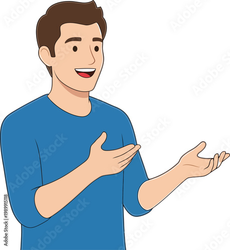 Person gestures with open hands to explain a concept in a professional manner.
