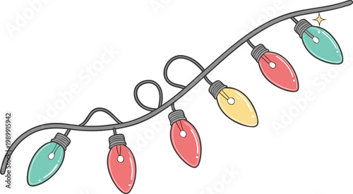 3 d of colorful string lights with glowing bulbs on black background