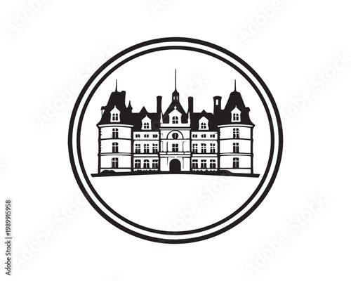 Elegant Vintage Castle Building Logo Icon Minimal Line Art Architecture Emblem Vector