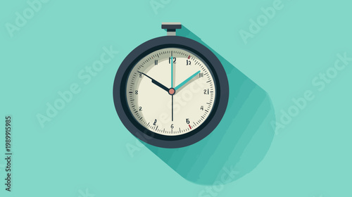 A stylized illustration of a stopwatch with black frame, shadow, and teal background
