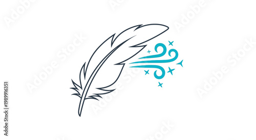 a feather with blue swirls and stars.