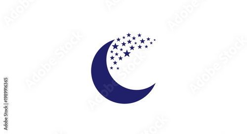 a blue crescent moon with stars.