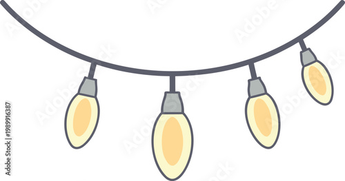 Warm glowing light garland with yellow bulbs on black wires
