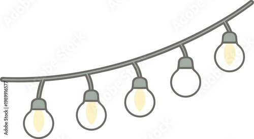 Warm glowing light garland with yellow bulbs on black wires 1