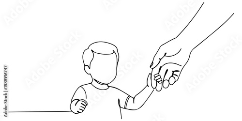 Line drawing of parent holding child's hand in comfort and trust.