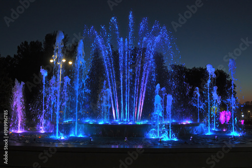 Obraz na plátne Light and music fountain in Anapa park at night.