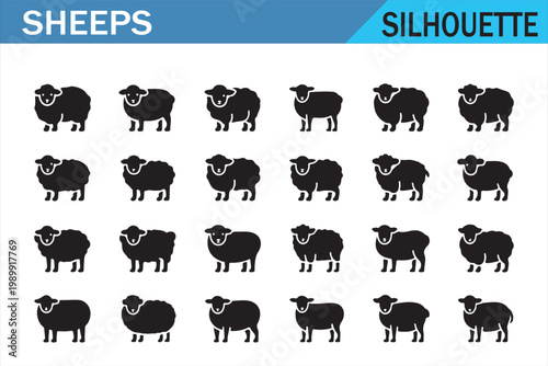 Woolly sheep silhouette bundle with multiple animal pose variations