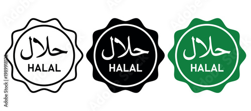halal logo product print sign in outline silhouette and green color vector design
