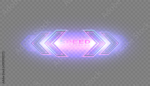 Glowing directional arrows illuminated with a soft purple-blue glow against a transparent background. Futuristic navigation elements with luminescent edges and a backlit center.