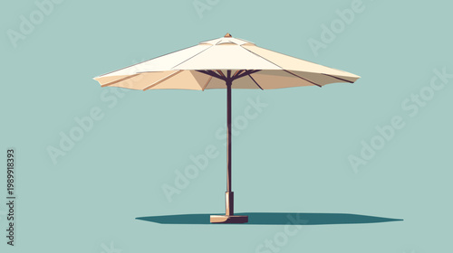 A digitally rendered, geometric umbrella casting a shadow on a serene, light teal backdrop