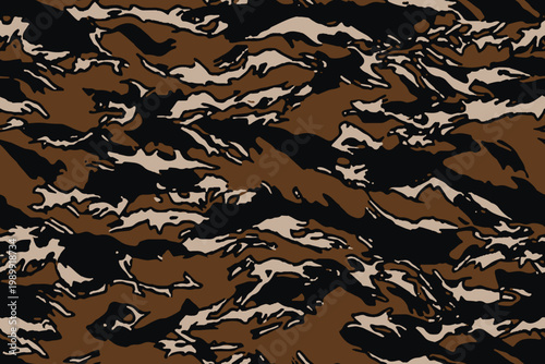 Jungle Tiger stripe Camouflage seamless patterns. Vector Illustration.