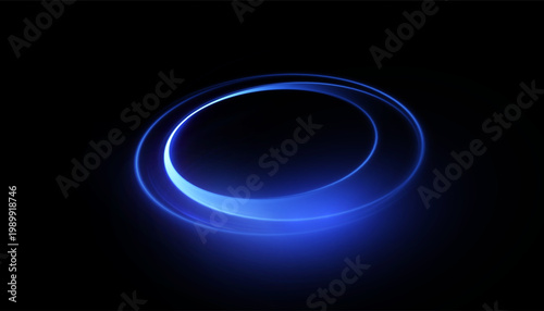 Abstract light effect of glowing lines, a bright swirl moving in a circle. Black background. Light flow speed effect. Vector.