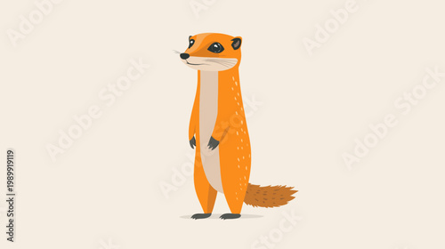 Stylized illustration of a slender, standing animal with orange fur, a long tail, and black accents