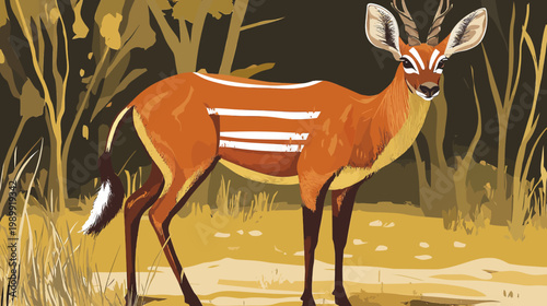 Illustration of an antelope in a stylized, artistic representation, standing amidst a brown and yellow backdrop