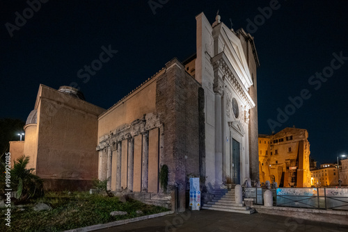 San Nicola in Carcere Basilica at Night - Rome, Italy