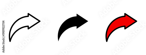 A bold and modern share arrow in three styles — outline, filled black, and solid red. Ideal for social media, web apps, UI design, and digital marketing materials.