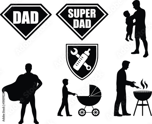 Collection of black silhouette icons for Father's Day