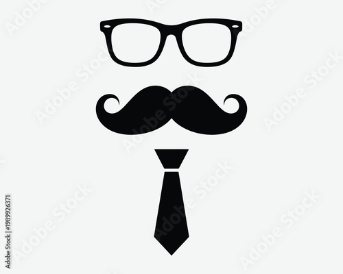 Stylish black silhouette glasses mustache and tie iconography