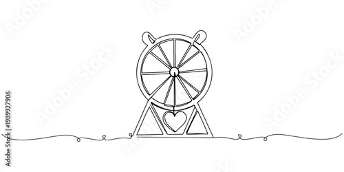 Minimal continuous line ship wheel with heart-shaped base illustration.