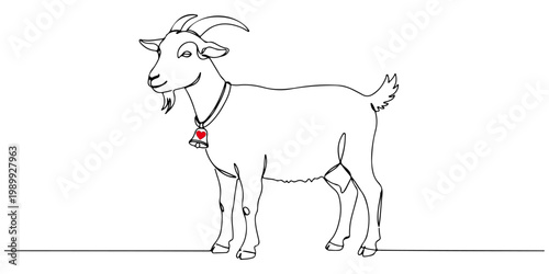 Simple hand-drawn goat illustration with bell collar and minimalist outline.