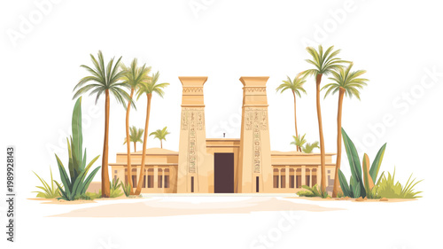 Luxor Temple. Luxor Temple hand drawn watercolor illustration on white background
