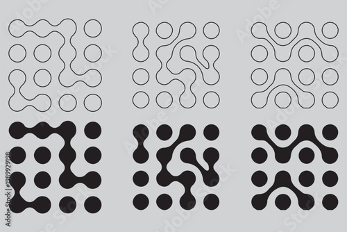 Set of black metaballs isolated on a white background. Modern contemporary geometric shapes and elements. Metaball pattern. Liquid drops or morph shapes background. EPS 10,.