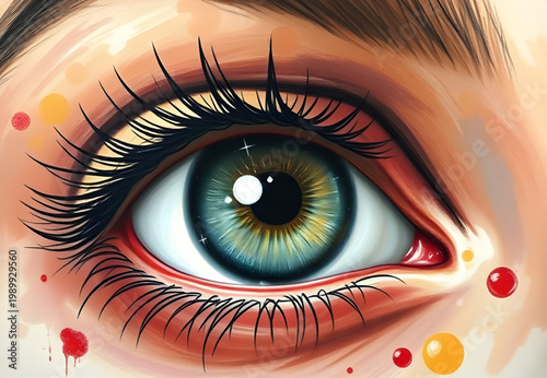 eye, human, iris, pupil, vision, detail, realistic, digital, painting, face, look, sight, closeup, anatomy, expression, simple