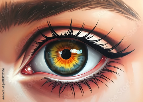 eye, human, iris, pupil, vision, detail, realistic, digital, painting, face, look, sight, closeup, anatomy, expression, art, design
