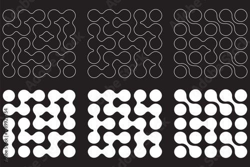 Set black metaballs isolated on a transparent background. Modern contemporary geometric shapes and elements. Metaball pattern. Liquid drops or morph shapes background. EPS 10.