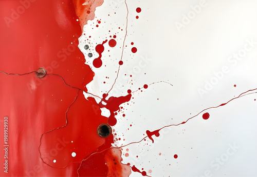 abstract painting, red splatter, paint drips, geometric shapes, expressionist art, modern canvas, artistic texture, creative design, white background, paint splash, abstract composition, contemporary 