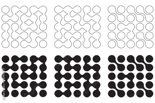 Set black metaballs isolated on a transparent background. Modern contemporary geometric shapes and elements. Metaball pattern. Liquid drops or morph shapes background. EPS 10.