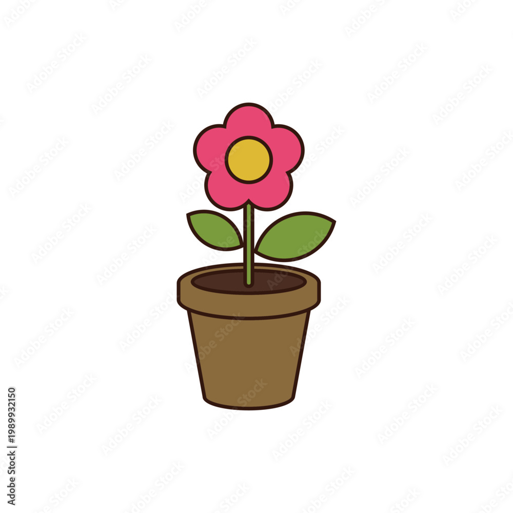 Naklejka premium Colored Simple Shape Flower in Pot Icon Vector Template Illustration Design