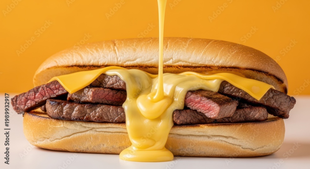 © retirementfun - Delicious melted cheese blanketing savory thinly sliced grilled steak strips served hot on a toasted bread roll for a hearty meal, ready to eat, sub, junk food
