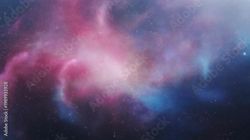 Pink & blue nebula with scattered stars, cosmic dust