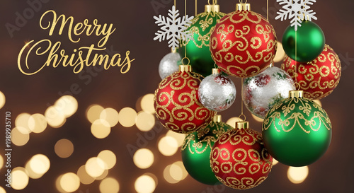 Festive christmas ornaments a sparkling holiday season with 'merry christmas' wishes