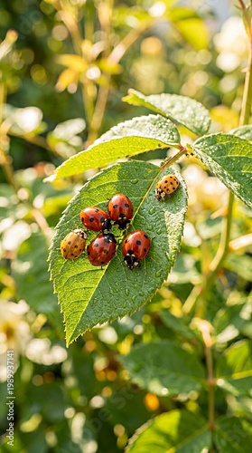 Garden Protection: Hands Releasing Ladybugs onto Green Leaves for Natural Pest Control