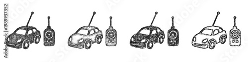 Sketch toy car with remote icon design set