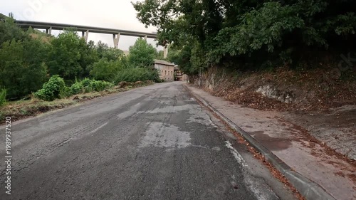 the old N-6 road entering Vega de Valcarce, El Bierzo, province of Leon, Castille and Leon, Spain