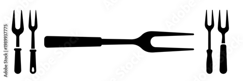 Meat fork and carving fork silhouettes. Isolated black vector elements with transparent PNG background for kitchen and BBQ menu designs.