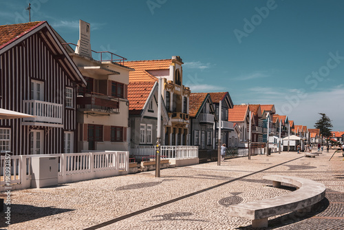 Costa Nova, Aveiro, Portugal: colorful striped houses called Palheiros at street